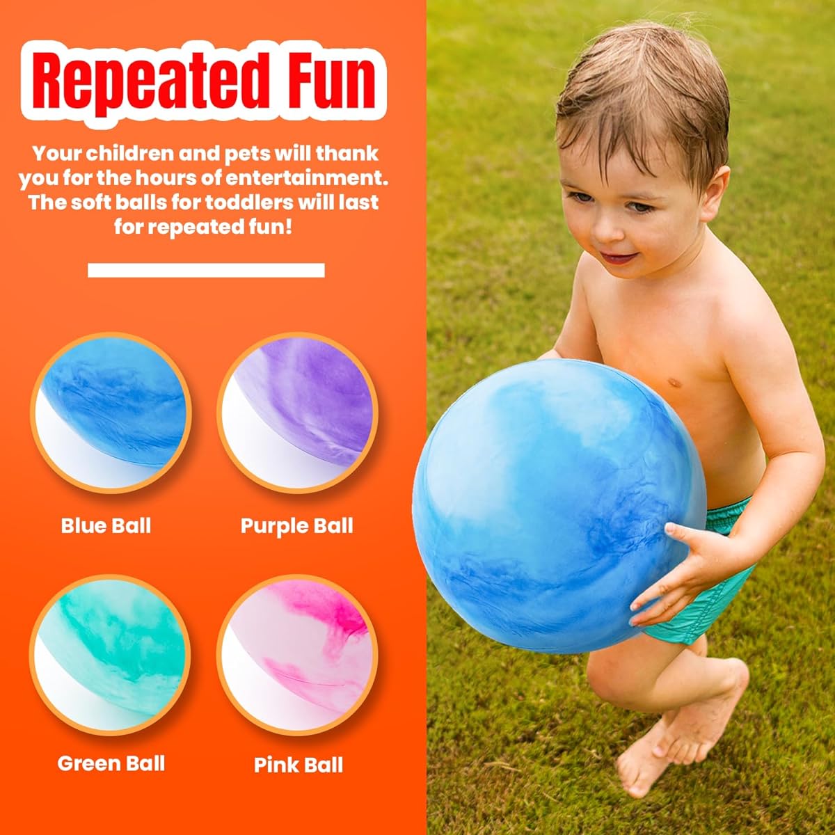 Marbleized Rubber Balls (Set of 4) for Kids Play with 2 Pins & Pump by New Bounce|Durable Indoor/Outdoor Toys for Children|Fun Bouncing Balls|Great for Party Favors, Birthdays, Sports Activities