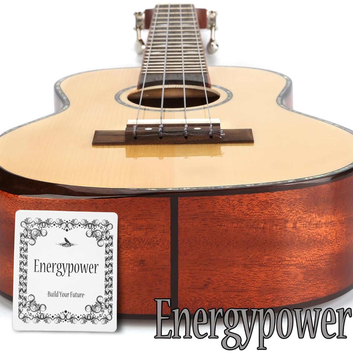 EnergyPower EP-2DS Ukulele Concert Deluxe Model Spruce Top Slotted Head 23 Inch Original Hard Case Included Spruce/Mahogany Solid Fluorocarbon Strings Natural Abalone Inlay Hawaiian Instrument (EP-2DS [Spruce Concert])