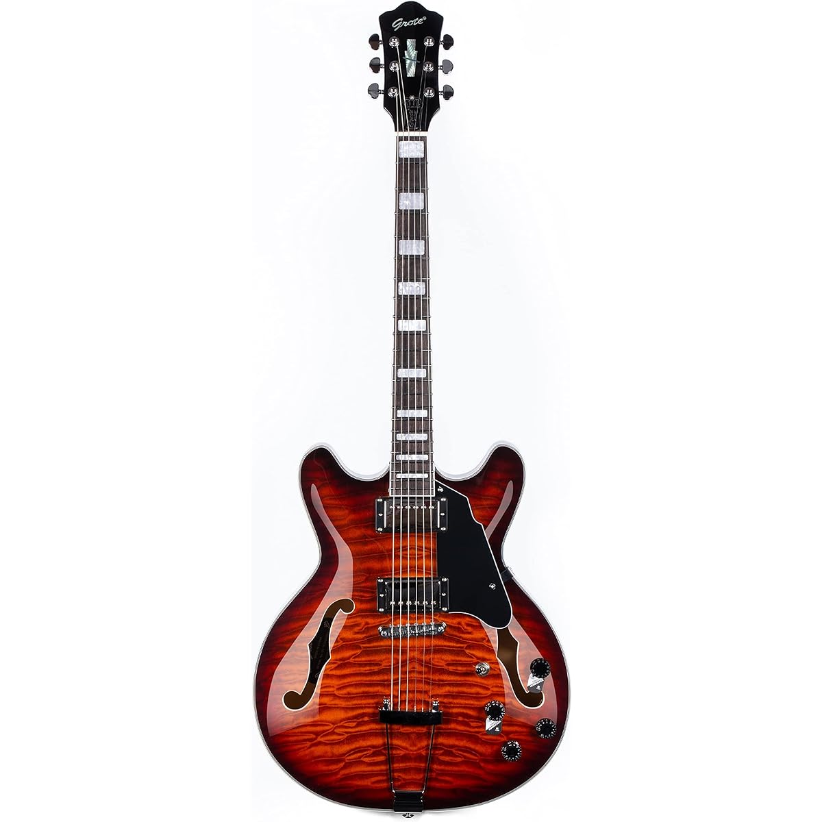 Grote Semi-Hollowbody Electric Guitar Thinline Arched Top Coil Splitting with Gig Bag GYS-35 (Vintage Sunburst)