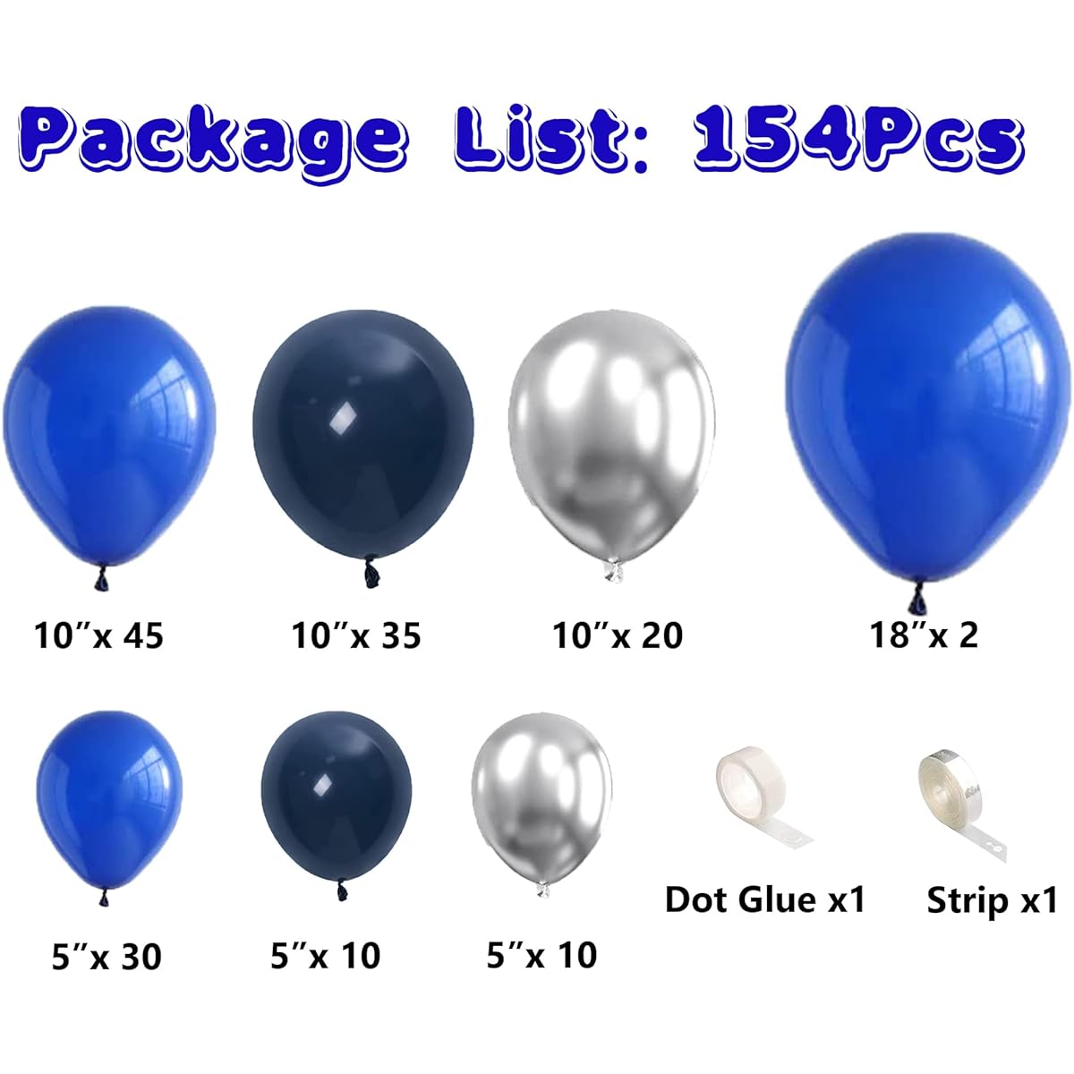 Blue Balloon Garland Arch Kit Various Sizes for Boys Birthday Baby Shower Graduation Party Decorations (Royal Blue)