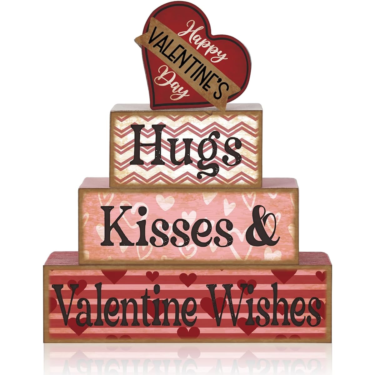 Huquary 3 Pieces Farmhouse Valentine's Day Tiered Tray Decorative Table Sign Pink Theme Wooden Decorations Valentine's Day Centerpiece Decor for Party Gift Desk (Modern Style)