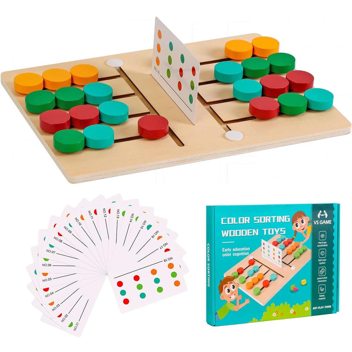 Sozize Color Matching Kids Game Montessori Slide Puzzle Memory Game Brain Teaser Travel Toy for 2 Players Road Trip Puzzle Ages 3 4 5 6