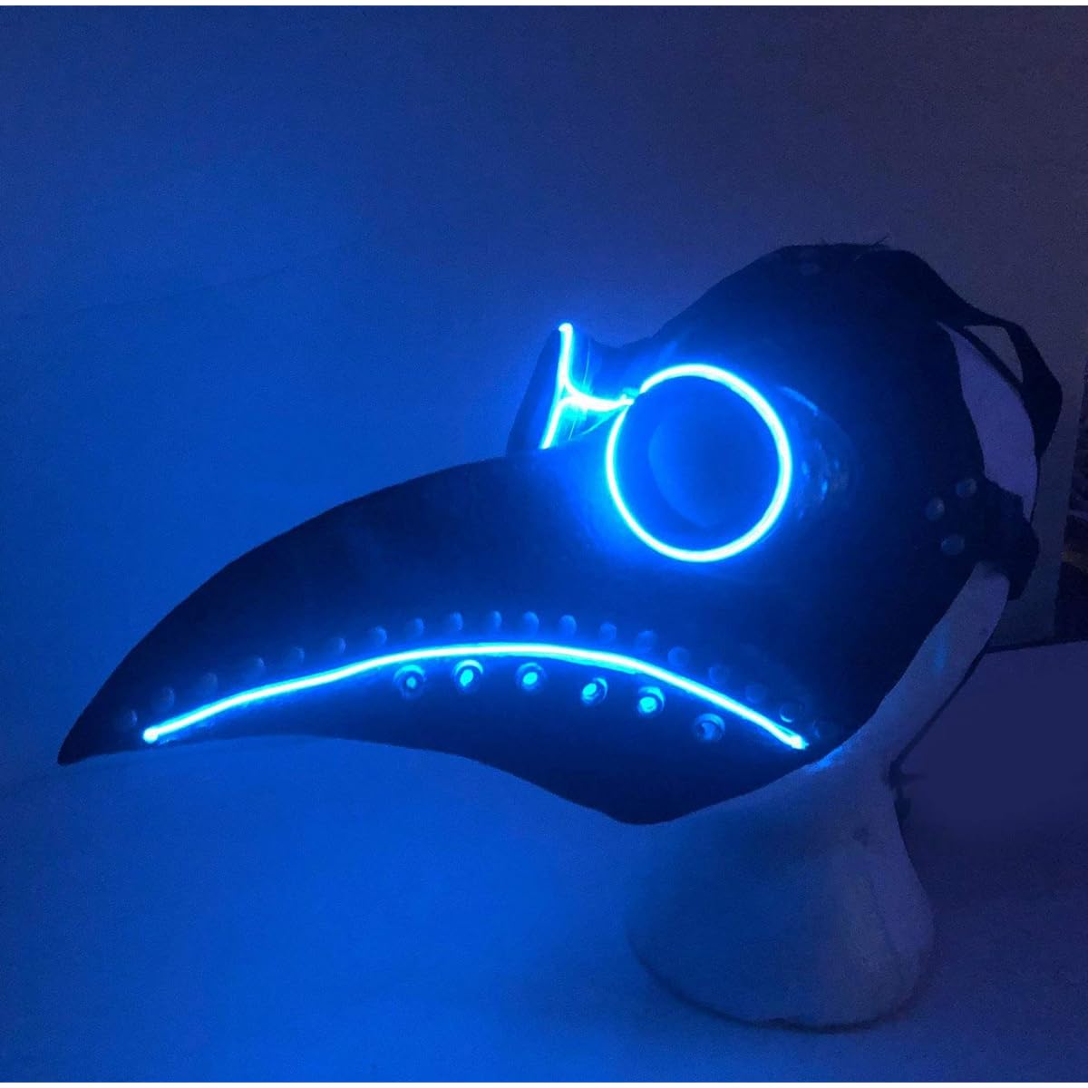 Acid Tactical Plague Doctor Halloween Mask EL Wire Light Up LED Glow Doctor Bird Crow Mask Blue