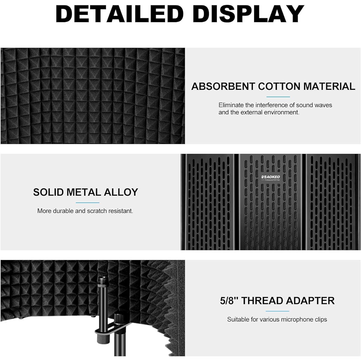 Aokeo Isolation Shield, Professional Microphone Shield Foldable Adjustable Microphone Isolator Panel for Condenser Microphone Recording Equipment Studio (AO-505)
