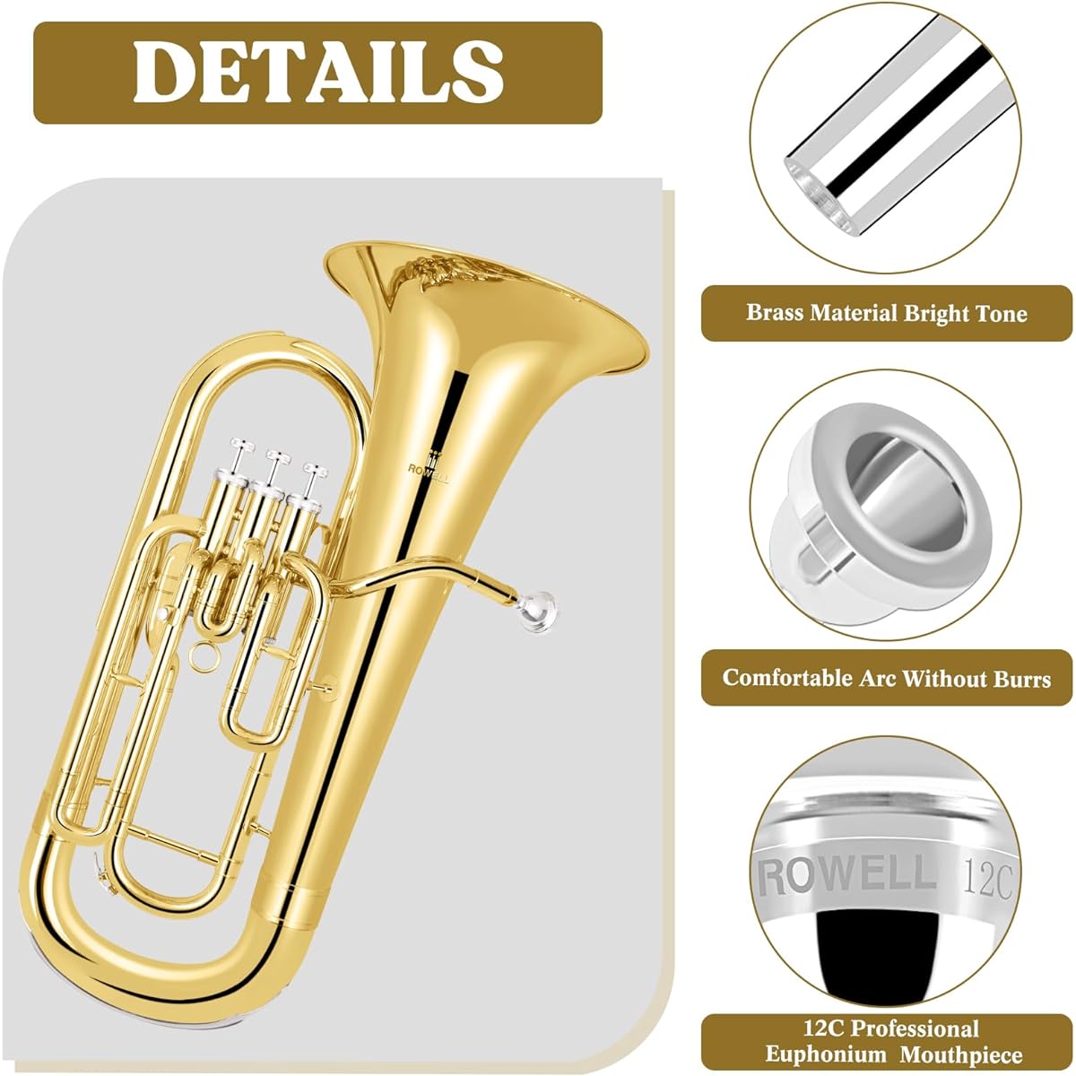 ROWELL Euphonium Mouthpiece 12C Euphonium Mouthpiece Baritone Mouthpiece Standard Euphonium Mouthpiece Silver Plated Euphonium Mouthpiece Professional Baritone Euphonium Replacement Mouthpiece