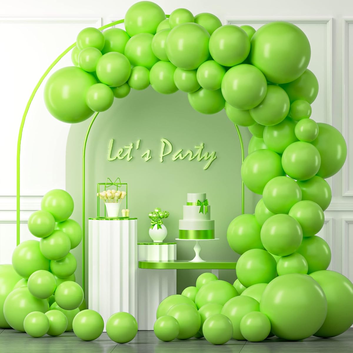 Lime Green Balloon Garland Arch Kit 100 Pieces 18" 12" 10" 5" Lime Green Latex Balloon Garland Arch Kit with Glue Dot Strips and Ribbons for Birthday Wedding Anniversary Graduation Party Decorations