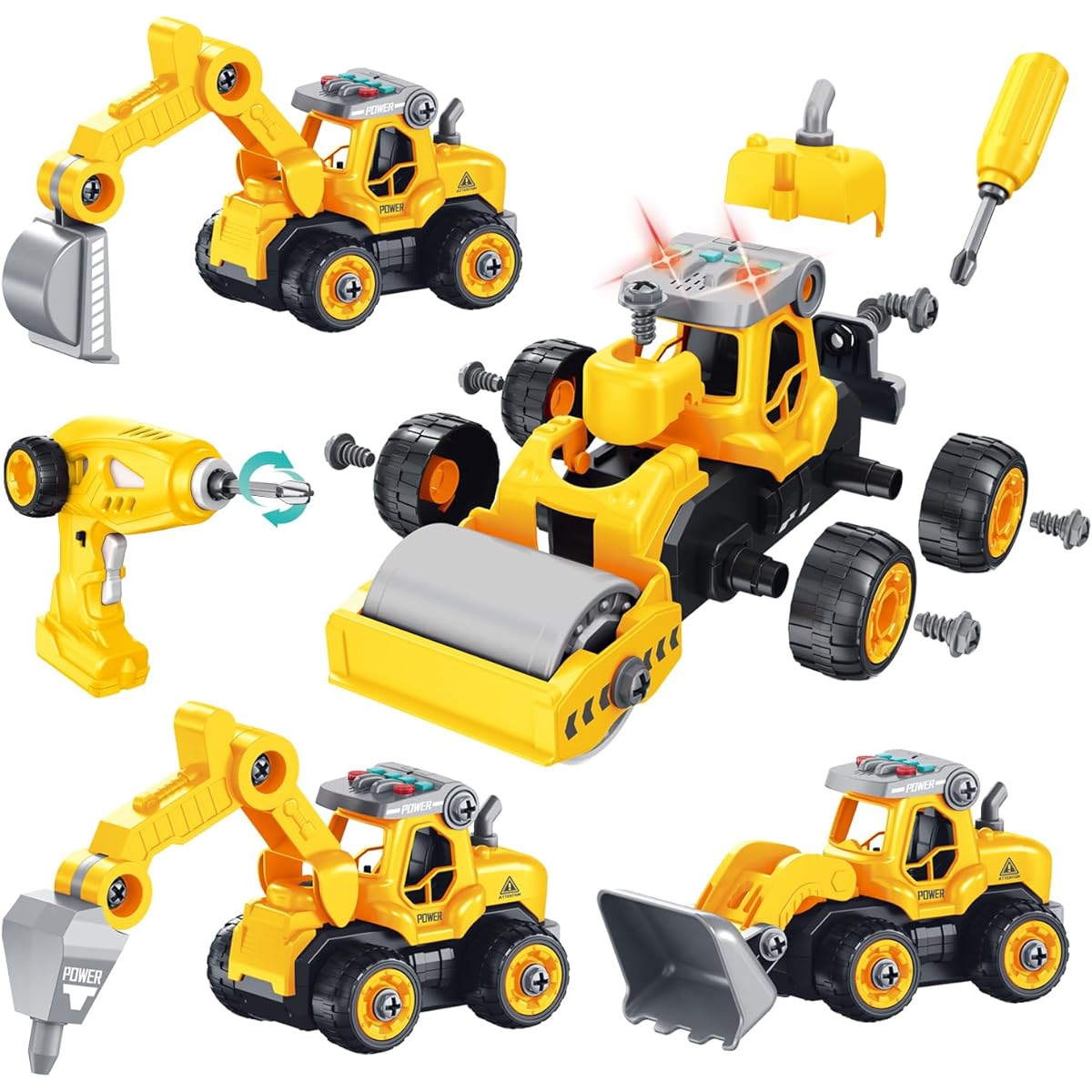 Jiakora Construction Truck Take Apart Toy for Kids - 4-in-1 Take Apart Truck for Toddlers Boys Age 3 4 5 6 7 8 STEM Construction Vehicles Building Toy with Power Drill Remote Control