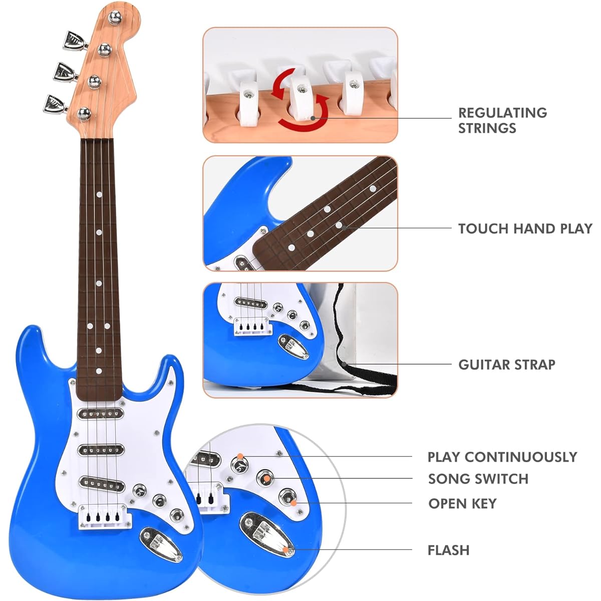 Huang Cheng Toys 16" Portable Mini Toy Guitar Practice Neck Electric Guitar Strings Fingers Instructor Beginner Guitar