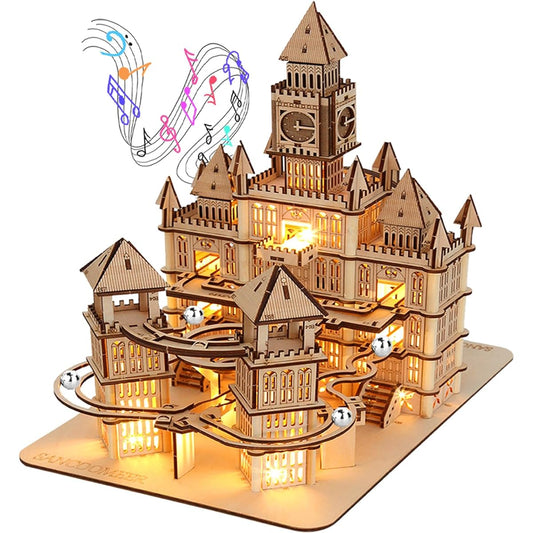 3D Wooden Puzzle for Adults Teens Castle Wooden Puzzle Building Kit LED Light Music Box Rolling Beads Brain Teaser Puzzle Retro Castle Puzzle Craft Mechanical Model for Ages 14+