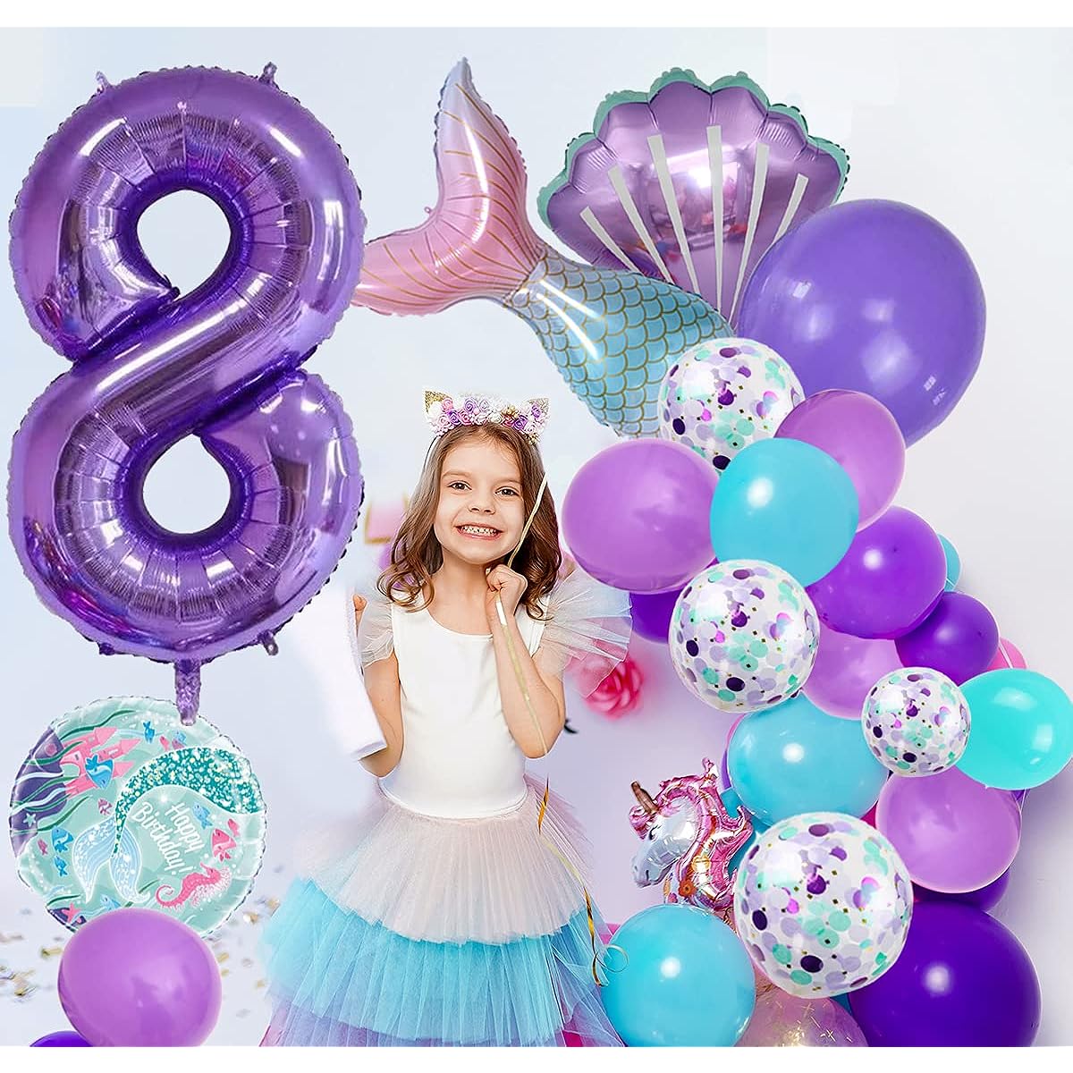 Mermaid Party Balloons Decorations-M8th Birthday Party Decorations Mermaid Tail Shell Foil Latex Balloons for Girls Mermaid Party