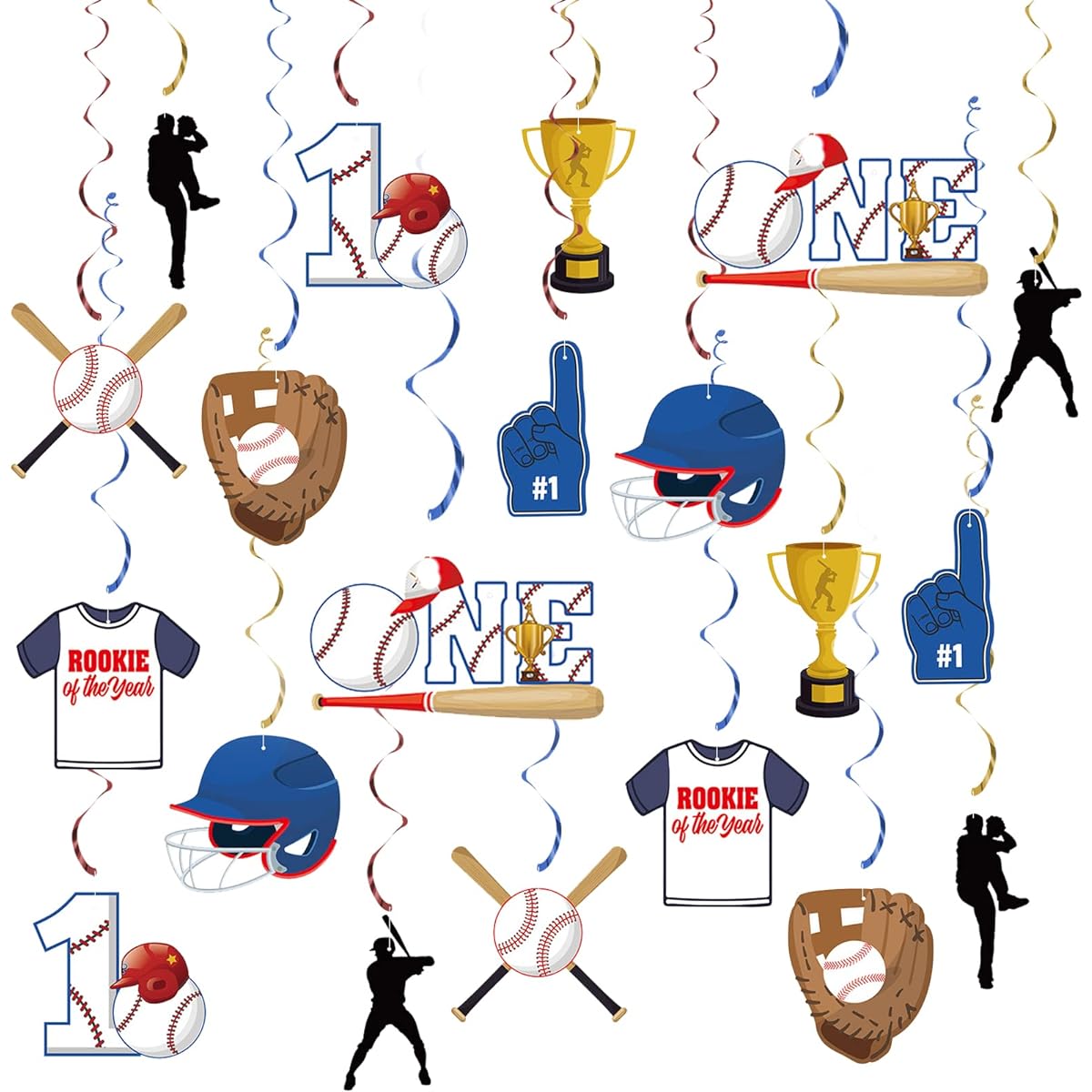 Rookie of the Year 1st Birthday Decorations, 20pcs Baseball First Party Hanging Swirls Backdrop, Baby Baseball Theme for Boys 1st Birthday, Baseball Ceiling Streamers Decor Props