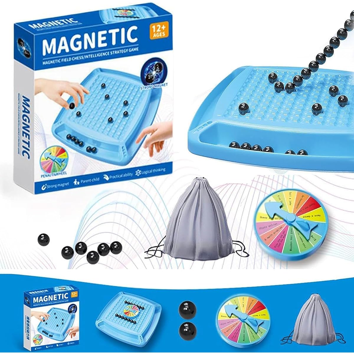 Magnetic Chess Game Rock, Magnetic Chess Board Game with 20 Stones, Magnetic Chess Strategy Game, Family Party Tabletop, Magnetic Chess Set for Kids and Adults