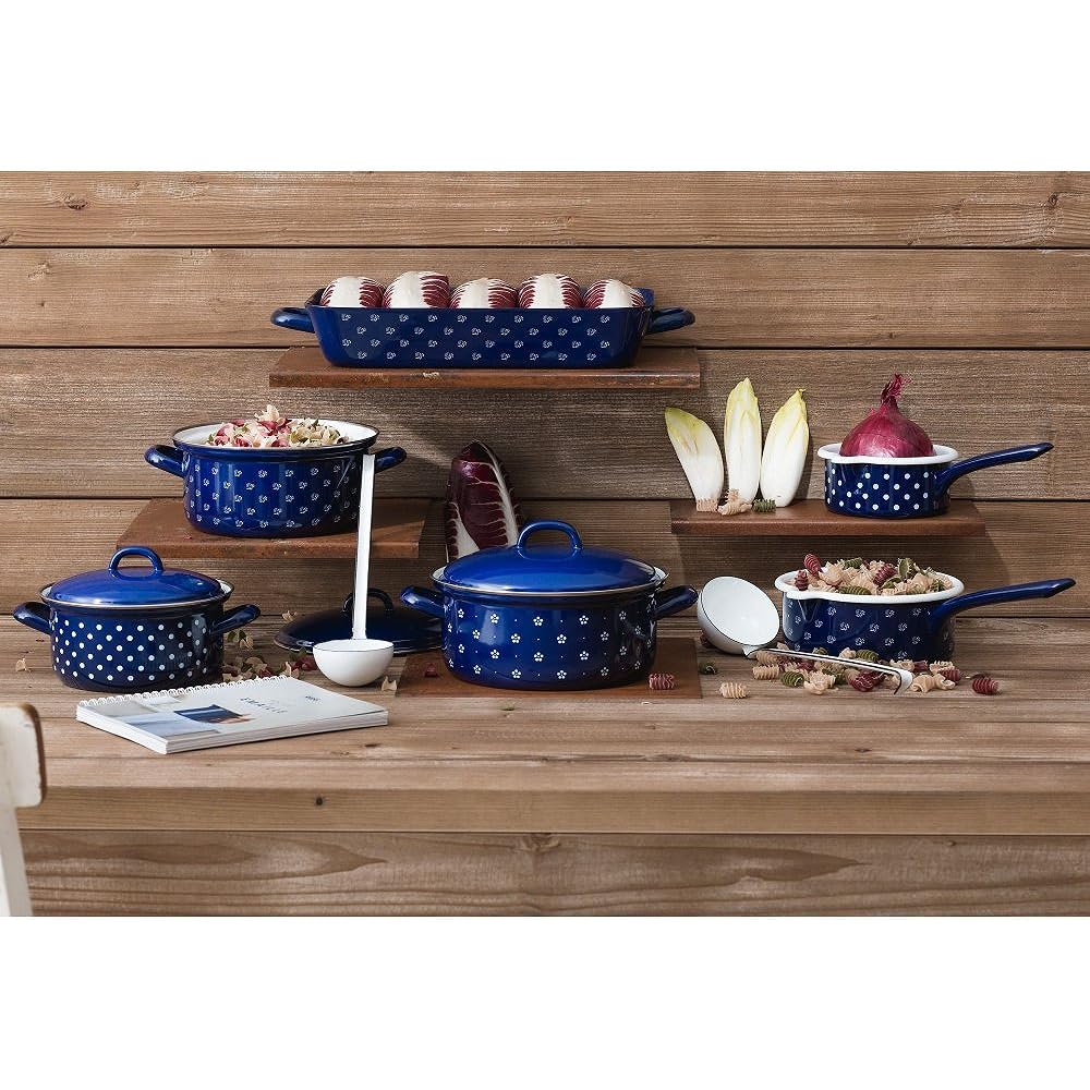 RIESS Two Handed Pot Blue Flower 1kg Casserole m.Deckel 20cm 2L 0130-073