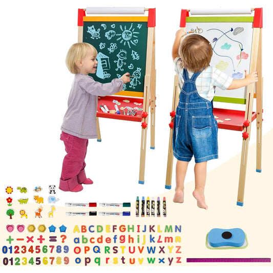 Easel for Kids, Double Sided Art Easel with Paper Roll, Adjustable Height Standing Easel, Great Gift for Girls and Boys