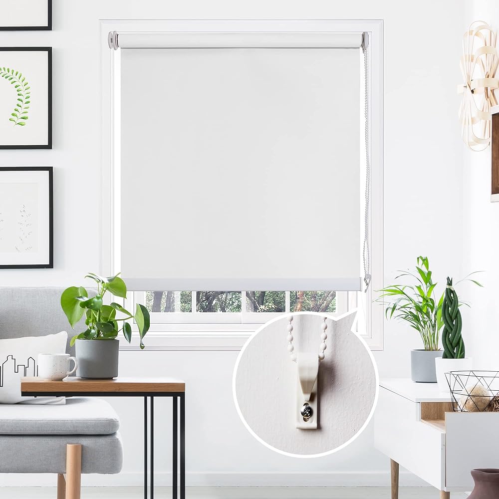 Deconovo Roll Screen, Tension Type, Roll Curtain, Class 1 Light Blocking, UV Protection, No Drilling Required, Easy to Install, Blindfold, Insulation, Cold Protection, Width 80cm Length 220cm, White