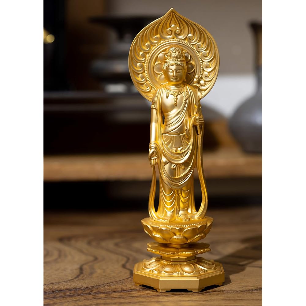 Buddha statue St. Kannon Bodhisattva 15cm (gold plated/24K gold) Buddhist sculptor: Hideun Makita Original model _ "Tendai sect, Shingon sect, Rinzai sect" Takaoka copperware (Shokannonbosatsu/M)