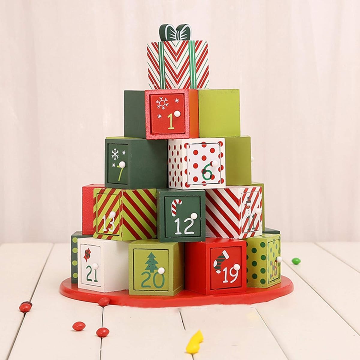 Traditional Christmas Advent Calendar - Countdown Calendar Wooden Box Reusable Gift for Christmas Decoration, 31.5x12x21cm