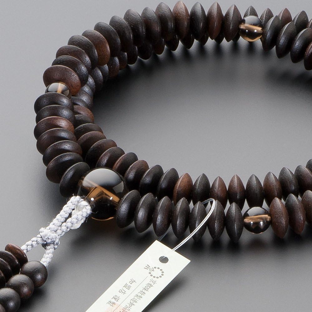 Buddtarya Takida Shoten Buddhist Prayer Beads Tendai Sout, Genuine Buddhist Beads [Men] Banded Ebony (Frosted) Tea Crystal Working, 9 Size Pure Silk Hanasanbo; Kyonento Beads, Main Strand Beads, Two Wheel Beads, Official Mala (Makida Shoten)