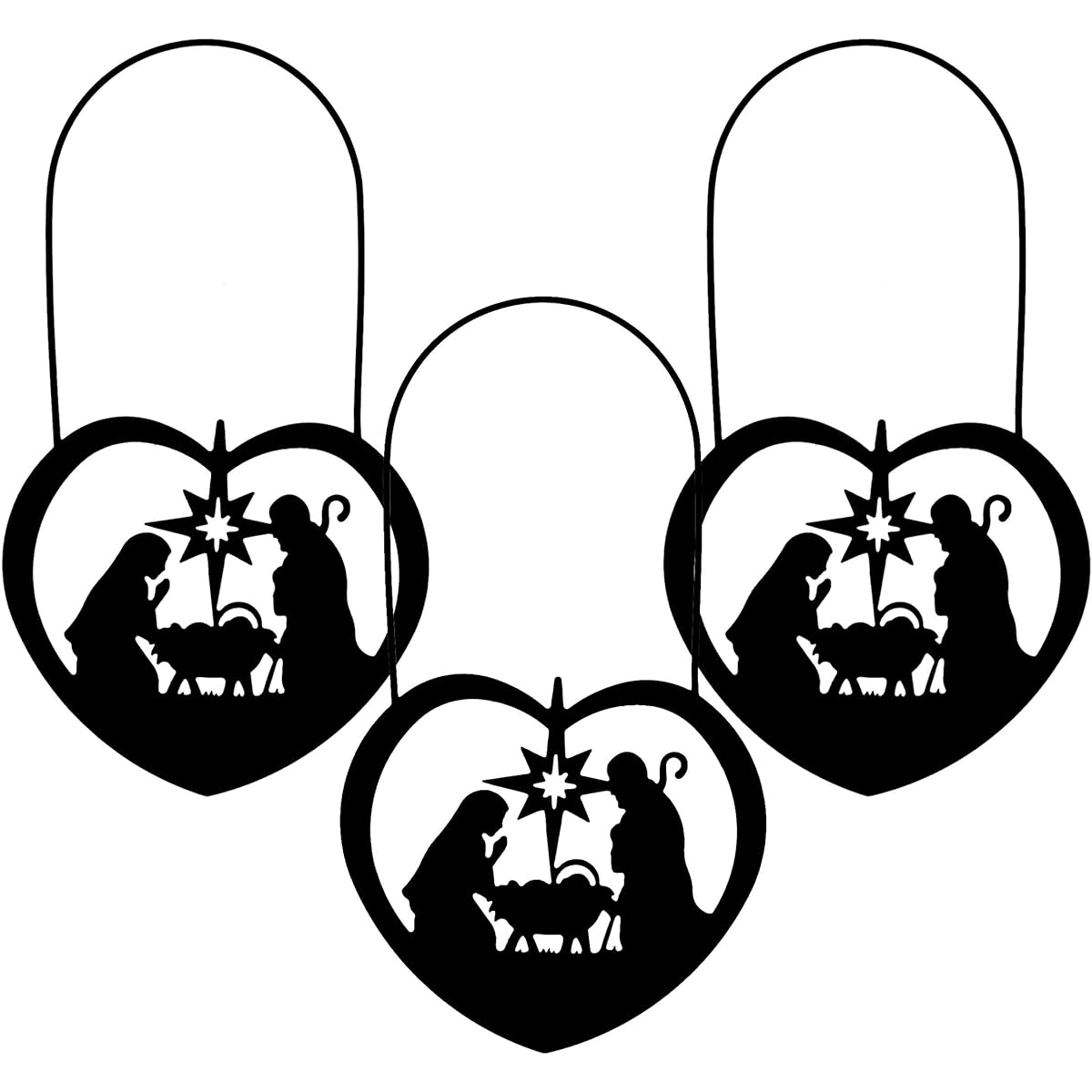 Nidozo Christmas Nativity Heart Metal Silhouette Ornament 5 1/4" Pack of 3
