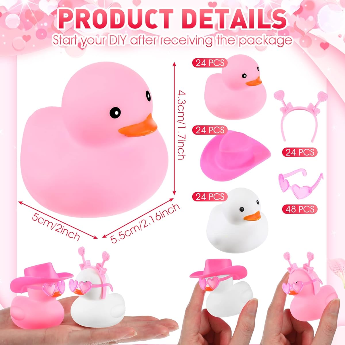 48pcs Valentine's Day Rubber Ducks 2" Mini Valentine's Day Duck Bath Toys Valentine's Party Decorations Holiday Rubber Ducks with Drawstring Gift Bags for Boys Girls Class Prizes Holiday (Romantic)