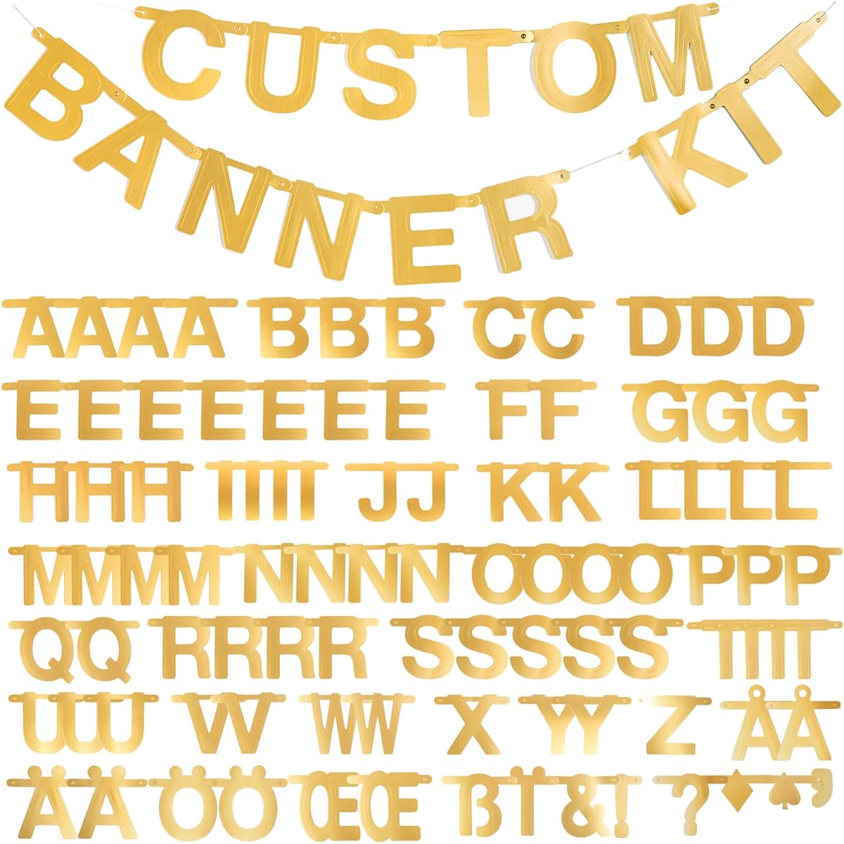 Paper Jazz Custom Letters Banner Character Symbol Garland Decorations for Kids Birthday Wedding Party Supplies (Gold)