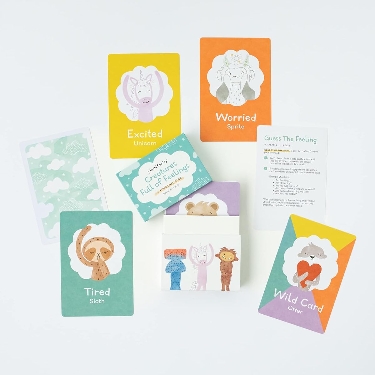 Slumberkins Creatures Full of Feelings Therapy Game for Kids | Teaches Emotions and Empathy | Social-Emotional Development | 54 Feelings Flashcards for Home or Classroom