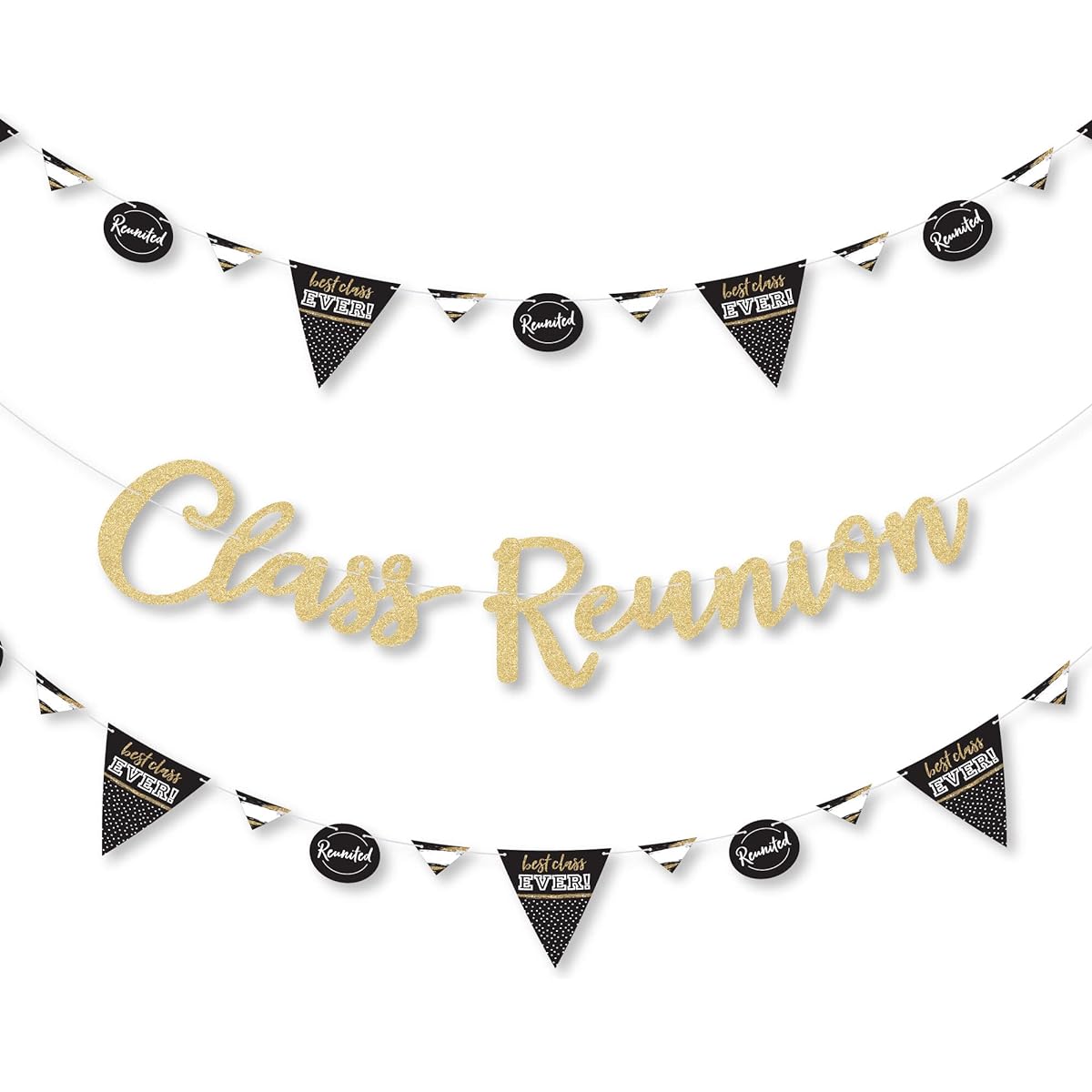 Reunion Happiness Big Dots - School Class Reunion Party Letter Banner Decorations - 36 Banner Cutouts and No Trace Real Gold Glitter Class Reunion Banner Letters