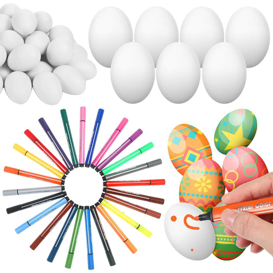 60 Pieces White Plastic Egg Shakers Musical Percussion Toys with 24 Markers Maracas Musical Instrument Easter Egg Rhythm Learning Toy Egg Maracas DIY Painting Easter Basket Fillers Party Favors