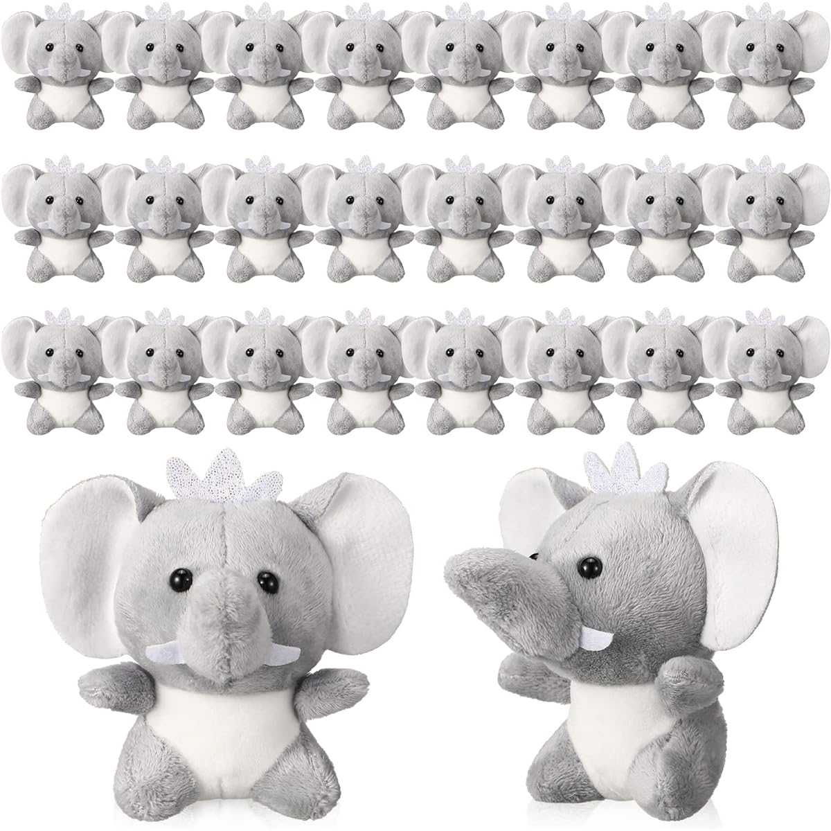 Wettarn 24 Pieces Mini Elephant Stuffed Toys 3.1 Inch Cute Elephant Stuffed Animals Baby Shower Boys Girls Elephant Theme Birthday Party Gift Bedroom Living Room Decoration