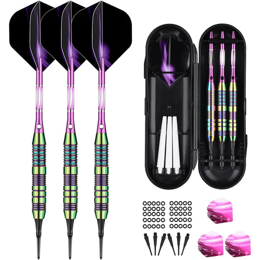 sanfeng Darts Plastic Tip Set - 18g Soft Tip Darts - Nickel Plated Silver Dart Barrel 16g + 50 Anti-loose O-rings + 6 Shafts (Aluminum/Nylon 45mm) + 6 Flights + 50 Extra Soft Tip Electronic Darts