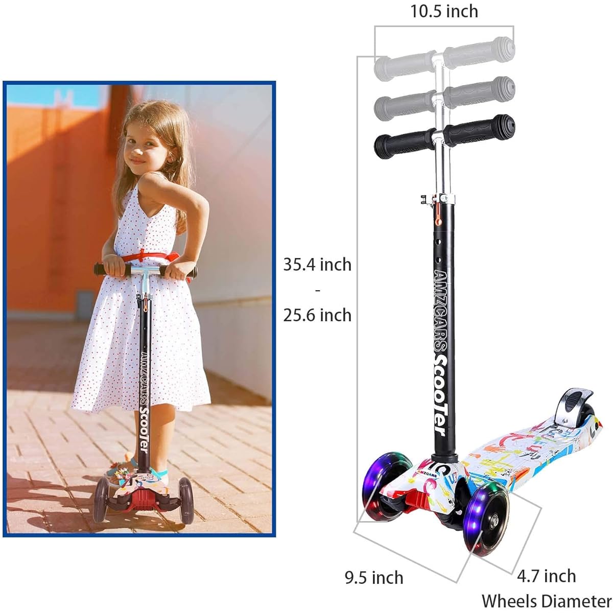 Kick Scooter for Kids, 3 Wheel Toddler Scooter for 6 Year Old Boys Girls Learn to Drive Kids Scooter, 4 Height Adjustable Extra Wide Deck, Flash Wheel Light, Gift for Kids