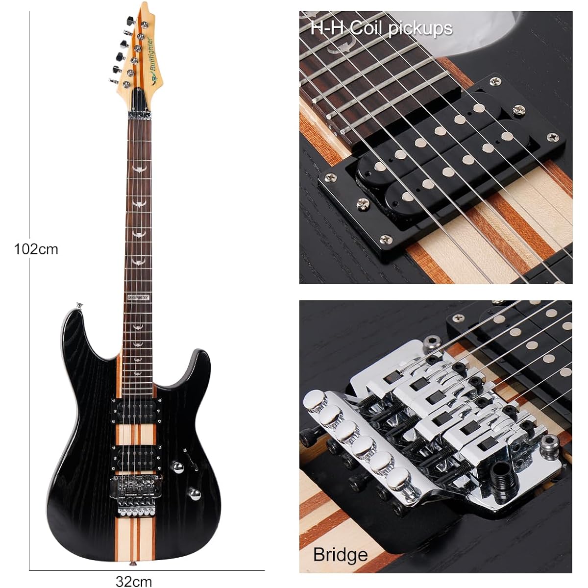 Bullfighter Electric Guitar Travel Guitar Set with Accessory Set Telecaster Type Adult Beginner Instrument Rock Professional Performance Electric Guitar Set D300 (Black)