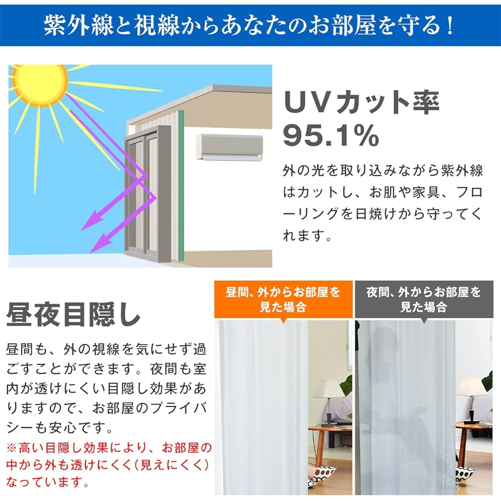 [Curtains won't give me] [Size 1517] Heat-insulating curtains with 42% insulation effect "Cool summer" Light white curtains to counter the heat in your room Combining the best of drape and lace Size: (width) 100cm x (length) 200cm x 2 Pieces / A hook