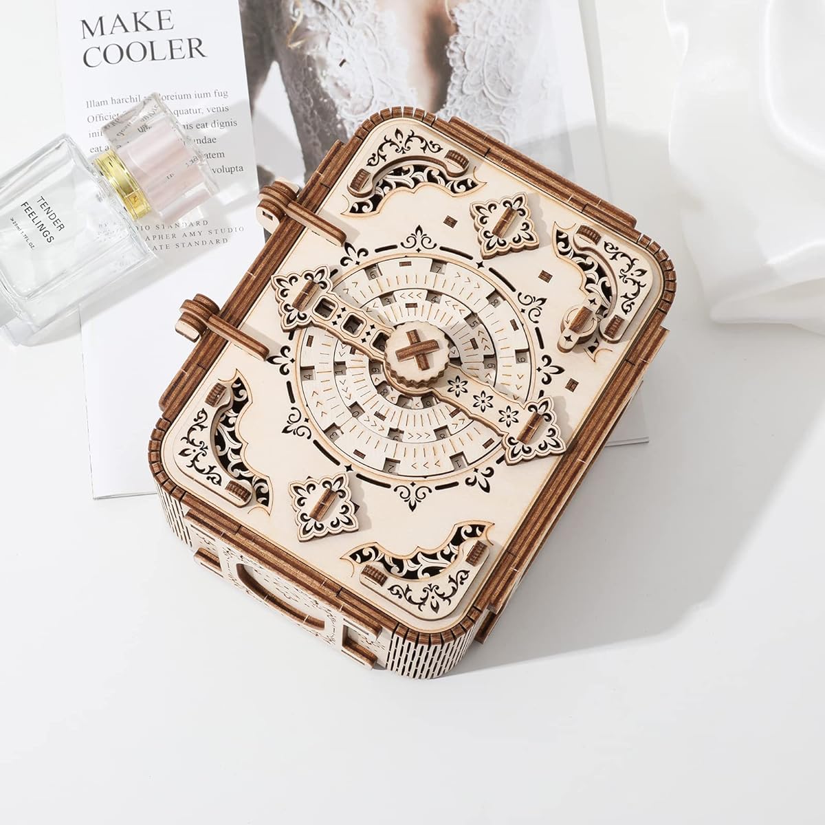 Uguter 3D Wooden Puzzle Secret Code Storage Box Password Music Case DIY Home Decor Laser Cut Mechanical Model Great Gift for Adults and Teens (Secret Box)