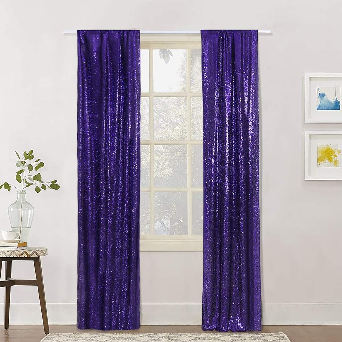 Eternal Beauty Sequin Backdrop Curtains Wedding Party Decoration Christmas Wedding Party Backdrop Drapes (2 Panels 3W x 7H Feet Purple)