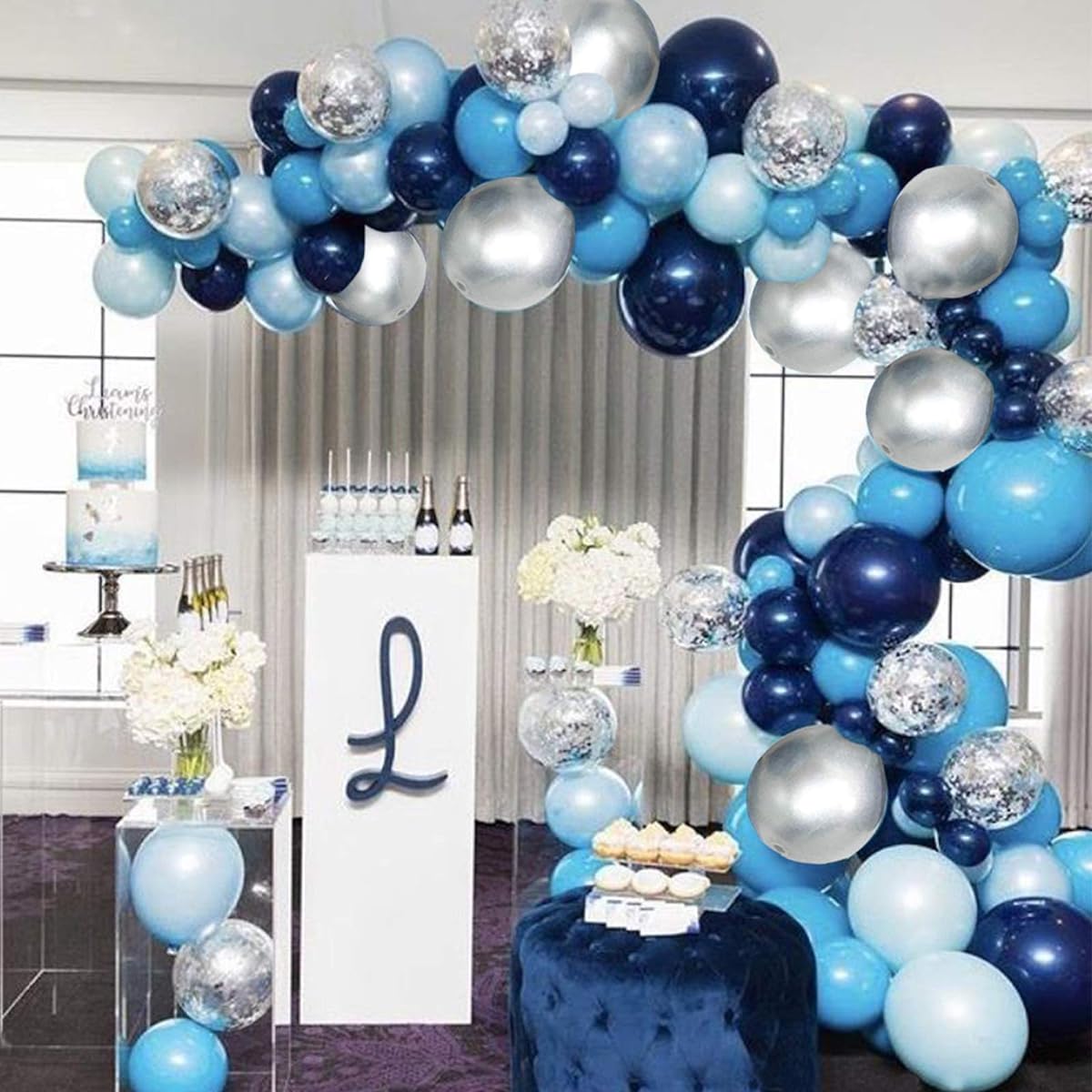 Soonlyn Blue Balloon Garland 124 Pack Navy Silver White Light Blue Balloon Arch Kit for Baby Shower Boy Party Decorations Birthday Decorations