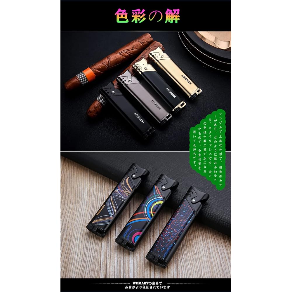WDMART Stylish Windproof Gas Lighter Metal Refillable Lighter Butane Injectable Lighter Turbo Jet Lighter Can be placed in a cigarette case (Product does not contain gas) (Black Nickel)