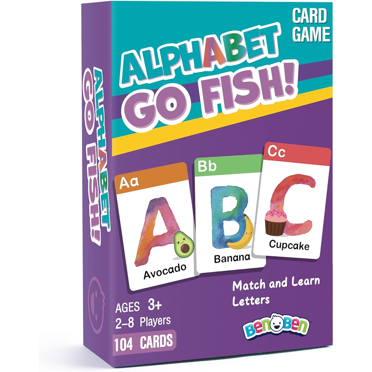 BenBen Go Fish Card Game for Kids 104 Cards (ABC Flash Cards)
