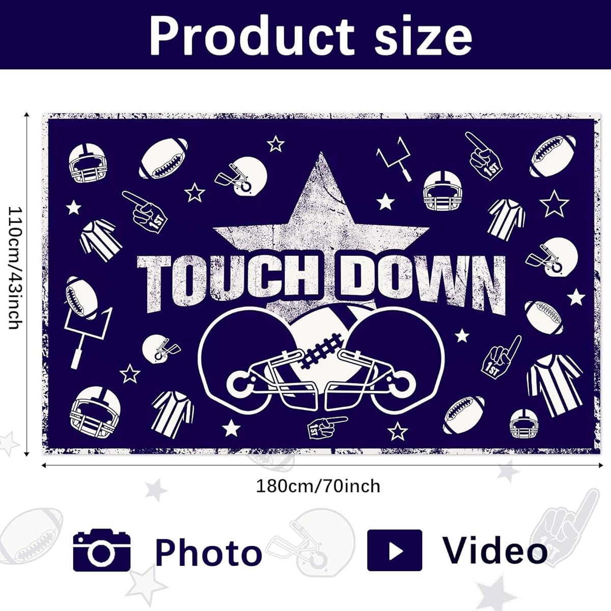 Football Helmet Stars Background Decor Football Team Blue and White Background Banner Giveaway Supplies for Sports Fan Events 71" x 43"
