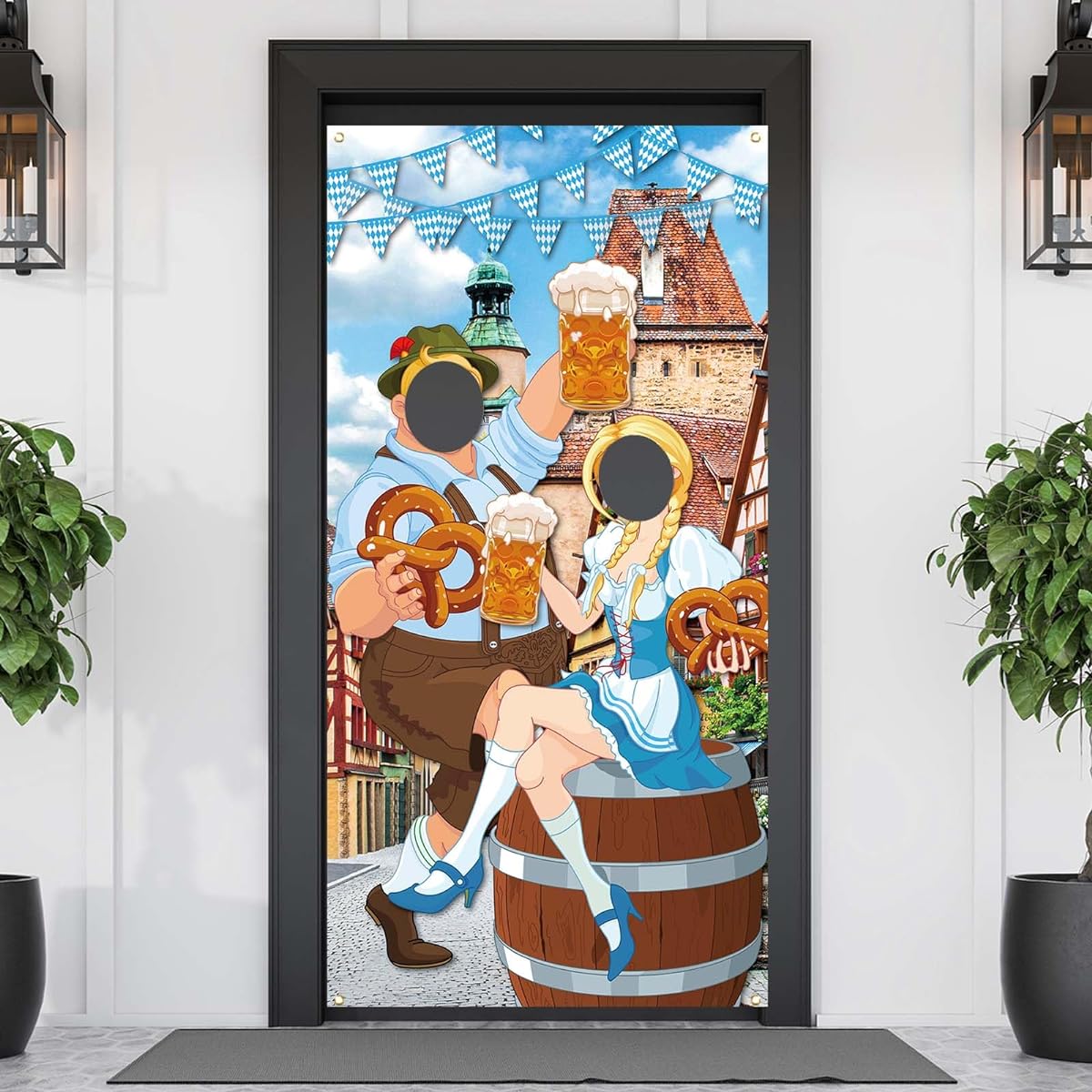Oktoberfest Photo Prop Set Bavarian Check Flag Door Cover 6 X 3ft Oktoberfest Bavarian Flag Photography Banner for German Oktoberfest Themed Party Decorations