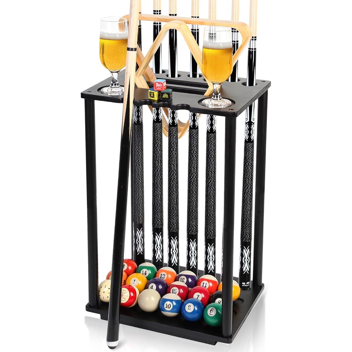 Xnwouco Pool Stick Holder Pool Cue Holder Floor Stand Holds 7 Cues Billiard Cue Rack Black