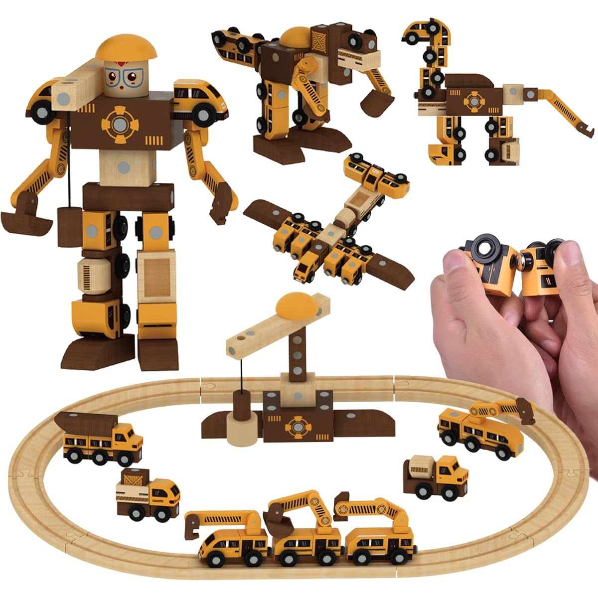 FUN LITTLE TOYS Wooden Train Set - 40 Piece Wooden Trains and Tracks, Magnetic Train Tracks & STEM Construction Set