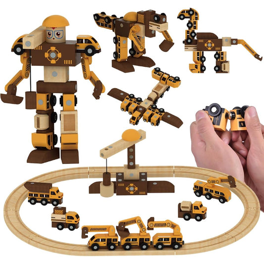 FUN LITTLE TOYS Wooden Train Set - 40 Piece Wooden Trains and Tracks, Magnetic Train Tracks & STEM Construction Set