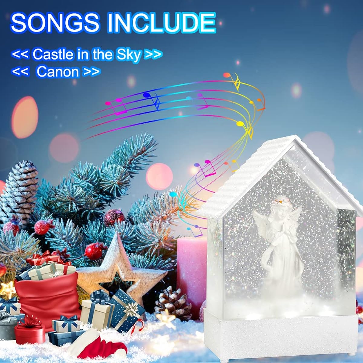 VITAKEO Angel Musical Snow Globe - Praying Angel Statue Light Festival Decoration Home Mother's Day Birthday Gift Keepsake Gift Festival Gift USB or Battery Powered (3x5.1x2.7 inch)
