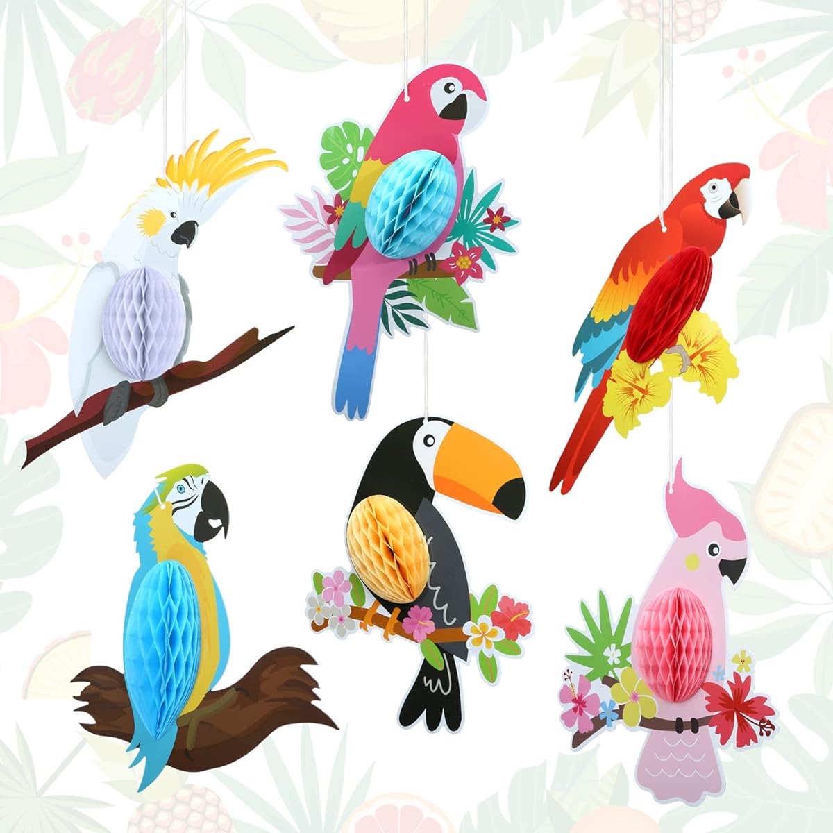 Fontien 6 Pieces Parrot Honeycomb Party Decoration Tropical Bird Honeycomb Hawaiian Luau Jungle Party Decoration Summer Beach Tiki Bar Party Party Home Classroom Supplies