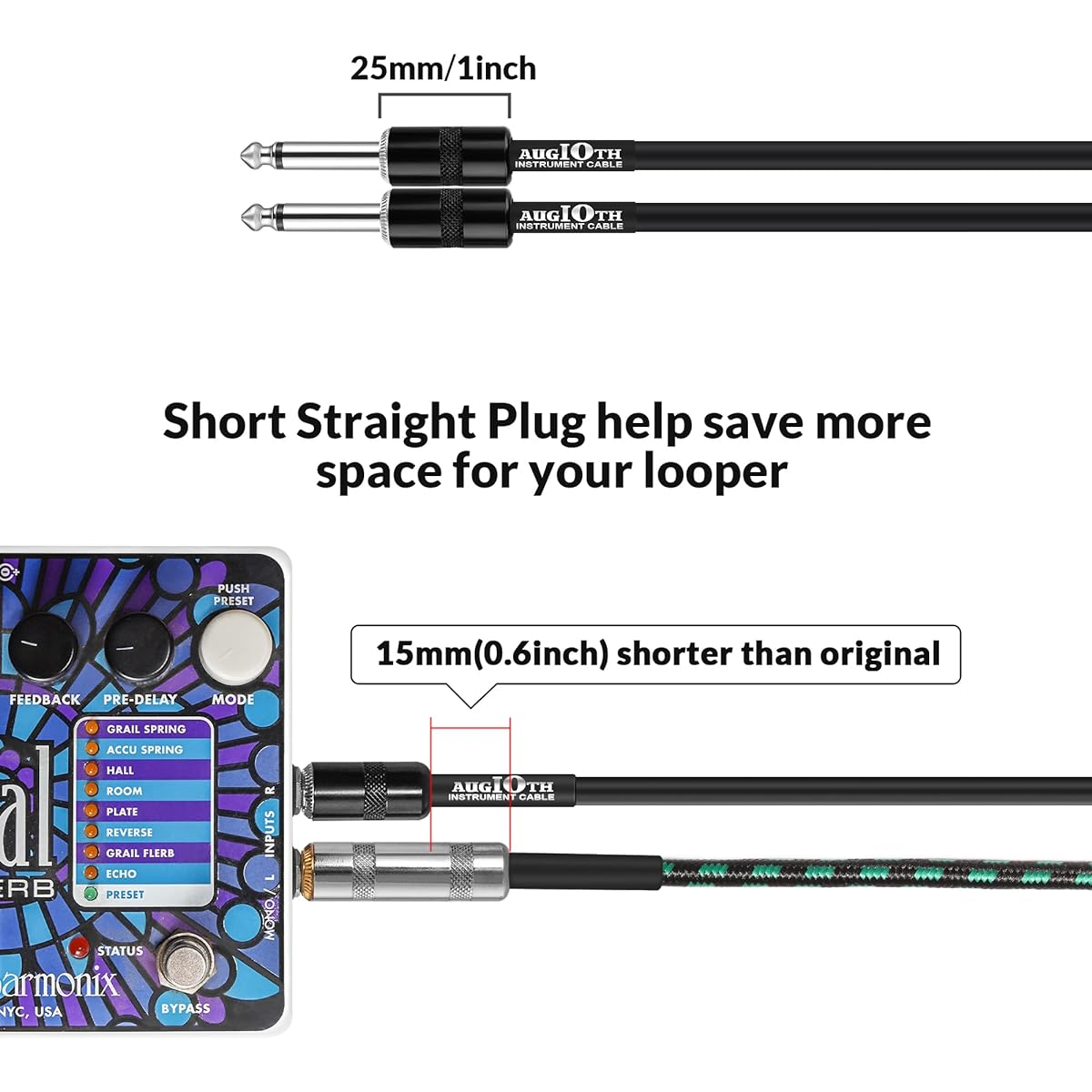 AUGIOTH 24" Guitar Patch Cables Performance Guitar Effect Pedal Cables Straight vs Angled