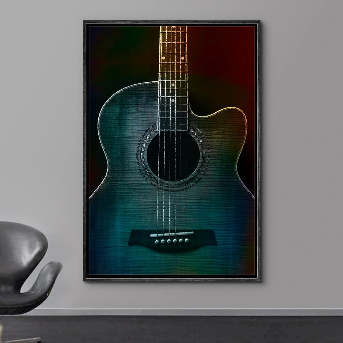 wall26 - Colorful Guitar Painter on Black - Beautiful Detail of Acoustic Guitar - 6 Strings - Framed Canvas Art Home Art - 24"x36" Black