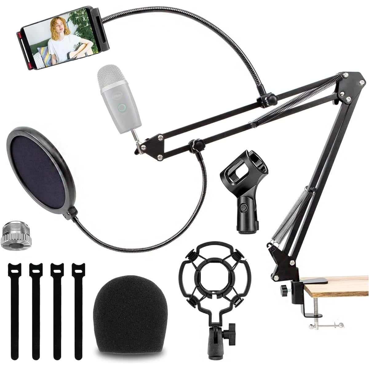 Microphone Arm Stand Upgrade Kit Adjustable Microphone Stand Desk Suspension Heavy Duty Scissor Arm Mic Boom Arm for B Y Snowball and Other Microphones Professional Streaming Voiceover Recording Gaming