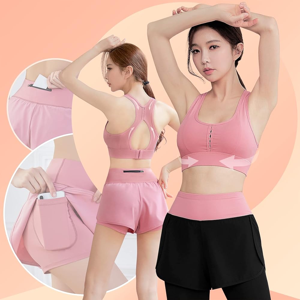 Seeya Sportswear Women's Running Wear Training Wear Yoga Wear Top and Bottom 5 Piece Set Gym Fitness 258