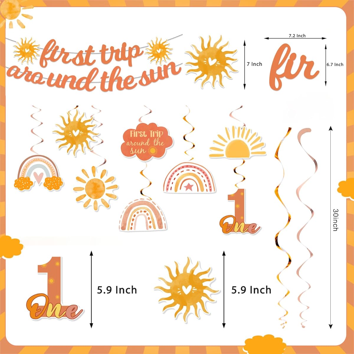 First Trip Around the Sun Birthday Decorations Boho Sun 1st Birthday Decorations First Trip Around the Sun Banner with Hanging Swirls Sun Theme 1st Birthday Party Supplies